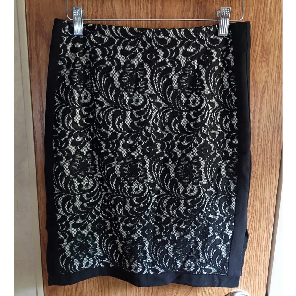 Worthington Petite Black Lace Pencil Skirt 4P Petite Office Church Cocktail